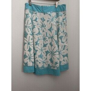 BASIL & MAUDE Size 10 Sequin Boho Skirt Festival Aqua Blue White New Beachy